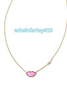 Lips Gold Pendant Necklace in Hot Pink Mother-of-Pearl